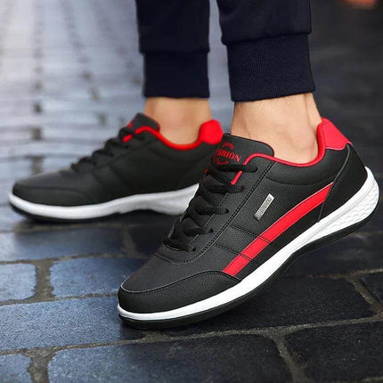 Zapatos impermeables negros y rojos para hombre estilo casual, perfectos para uso diario. Diseño moderno y resistente. Ideal para todas las estaciones.