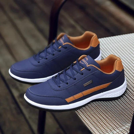 Zapatos impermeables estilo diario para hombre, diseño casual azul y marrón, cómodos y perfectos para cualquier ocasión.