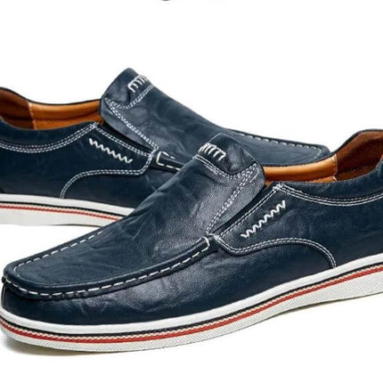 Zapatos mocasín de cuero genuino para hombre, estilo casual, color azul, ideales como zapatos casuales hombre.