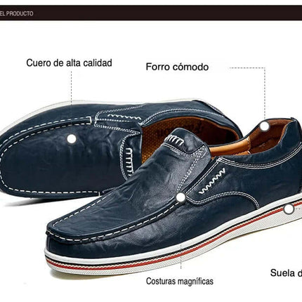 Zapatos mocasín de cuero genuino para hombre con suela de goma y costuras magnéticas, estilo casual. Detalles de alta calidad y forro cómodo.
